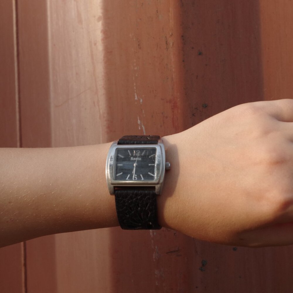 Genuine Black  Leather Roots Watch